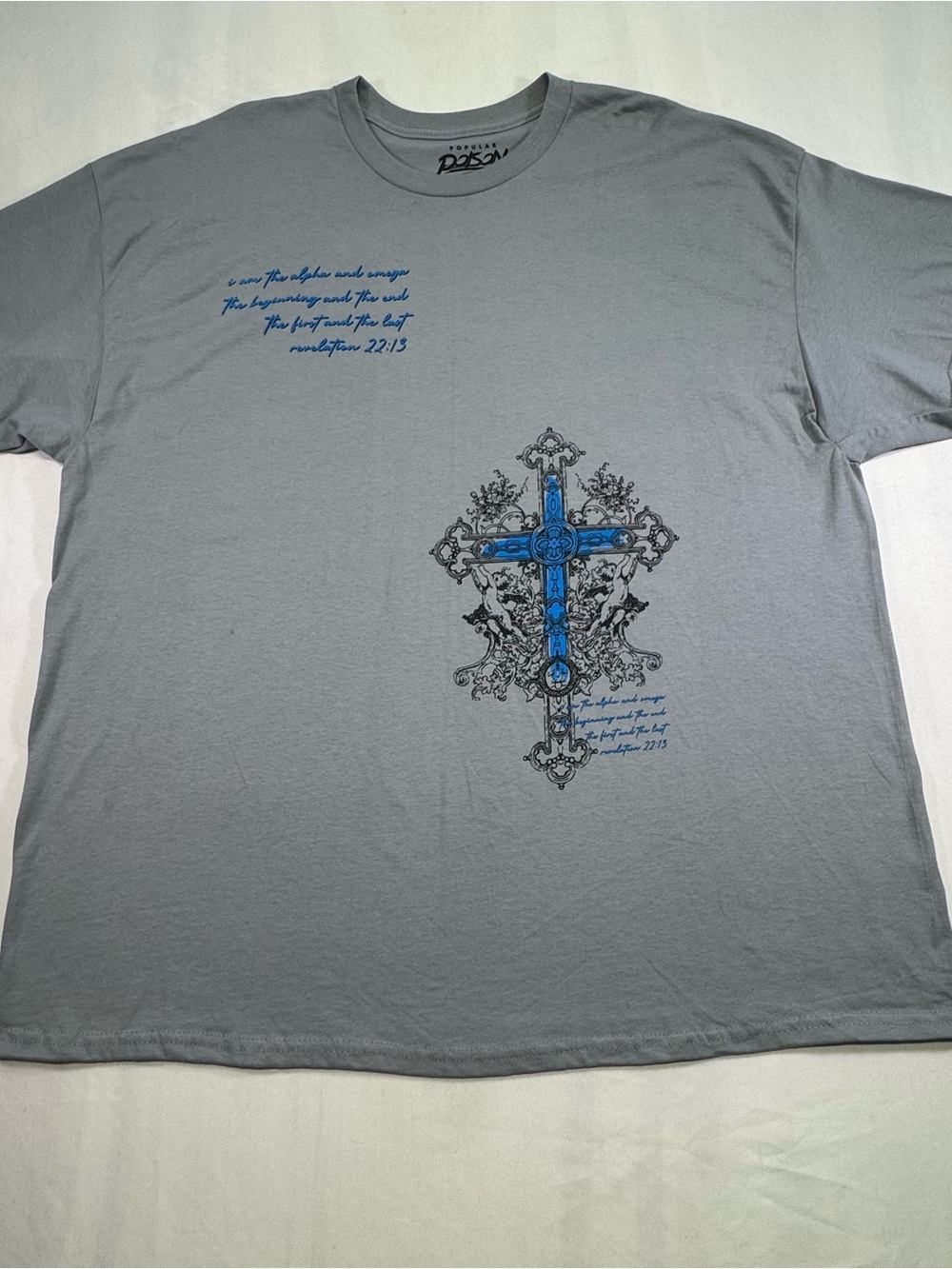 Men's Gray Short-Sleeve Tee with Blue Cross Graphic